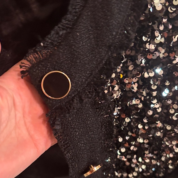 Anthropologie Sz Small..Black & Silver Sequin Cropped Gold Button Jacket - Picture 4 of 9